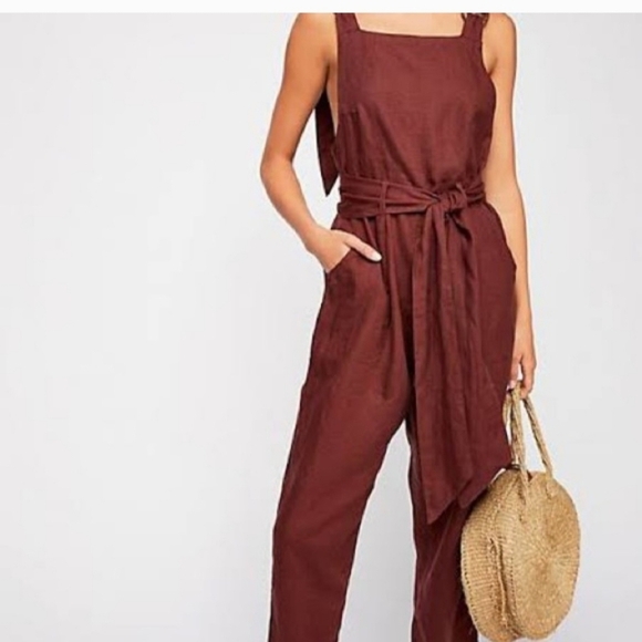 Free People Linen Jumpsuit Utility One Piece Overalls - Picture 4 of 14